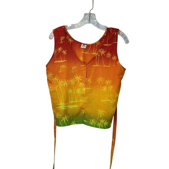 Rima Punjabi Suit M 2pc Cropped Tank + Side-Tie Pants Rainbow Palm Y2K - Picture 7 of 12
